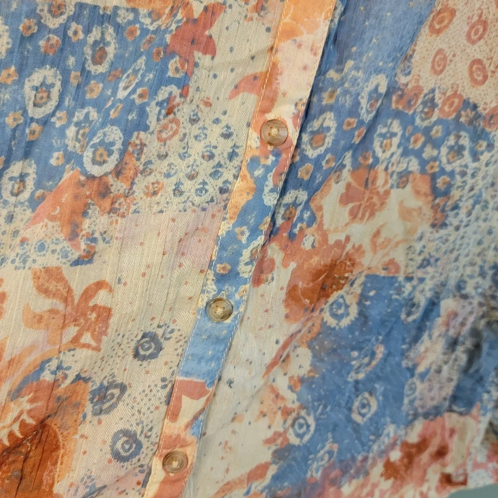 SOLD DO NOT BUY Batwing Floral Button Up Top Womens XL Boho Patch Festive - Picture 11 of 14